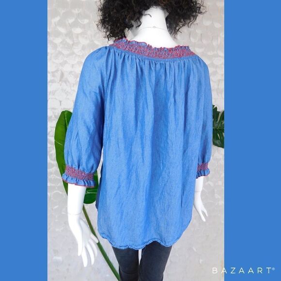 Chambray Top with Red Embroidery Size 2X - Picture 2 of 5